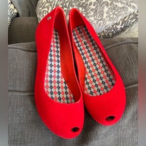 Melissa Red Peep-Toe Flats size 10 new ❤️❤️💋